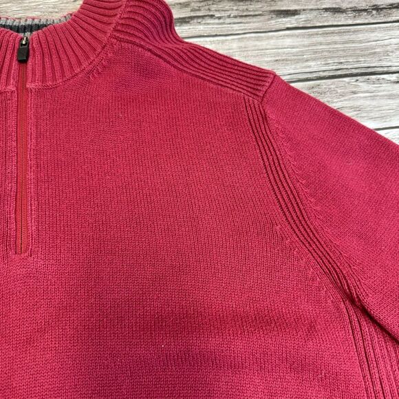 Eddie Bauer Men's Quarter Zipper Ribbed Sweater Garnet Red LT L LG Large TALL - Picture 5 of 11